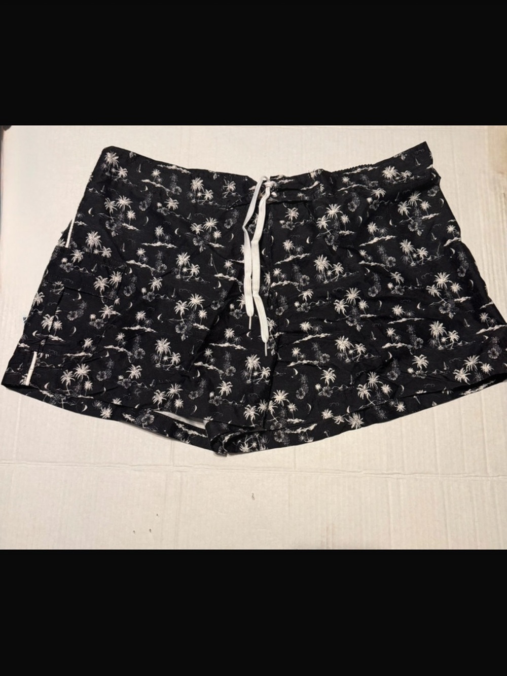Black Palm-Print Drawstring Bermuda Shorts